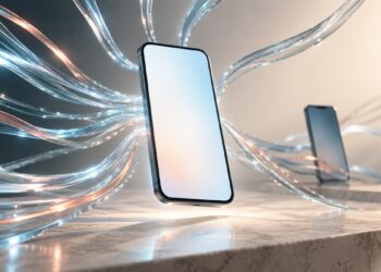 Unbranded smartphone draws streams of light toward its blank screen, illustrating a surge of interest in a mobile AI app