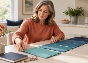 Mature saver arranging a row of folders to plan a Treasury bill maturity ladder